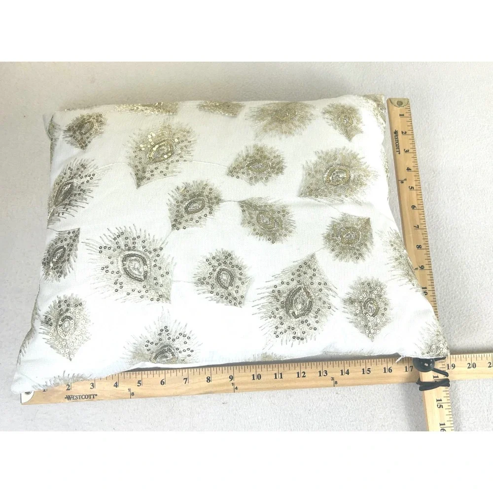Unbranded Peacock Feather Throw Pillow Home Decor 17x13 White Silver Glam